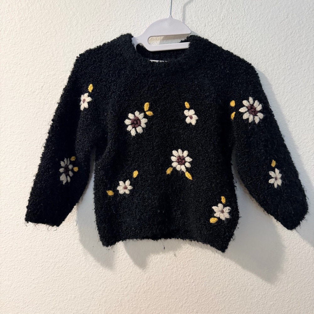 Zara Black Sweater with Floral Accents